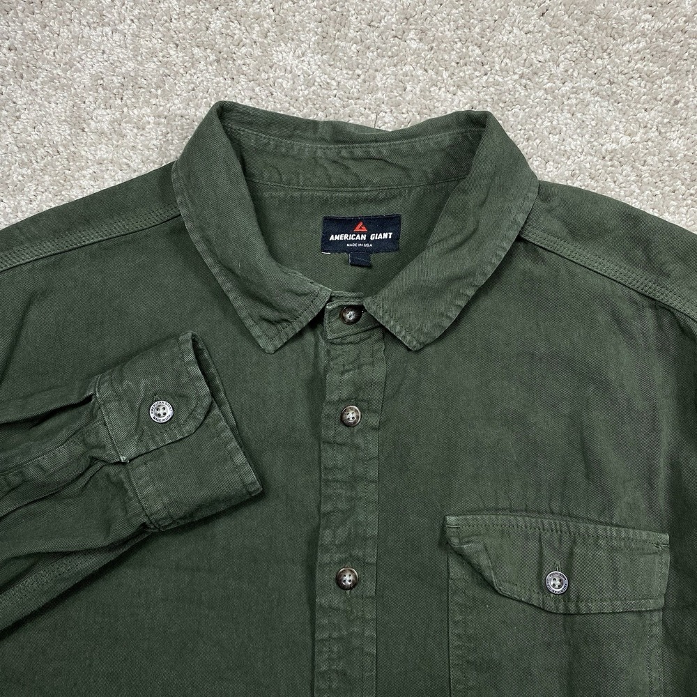 American Giant Shirt Mens 2XL Green Heavyweight Button Up Workwear Flannel Solid